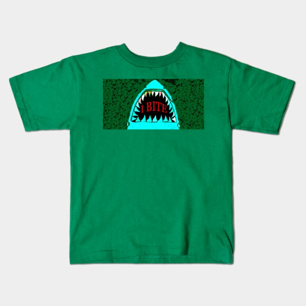 I Bite shark art Kids T-Shirt by dltphoto